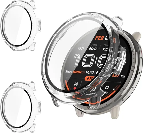 Vista 11 de Rc-Z Paquete de 2 fundas protectoras de pantalla para reloj inteligente Amazfit Active 2, parachoques de policarbonato duro, película de vidrio