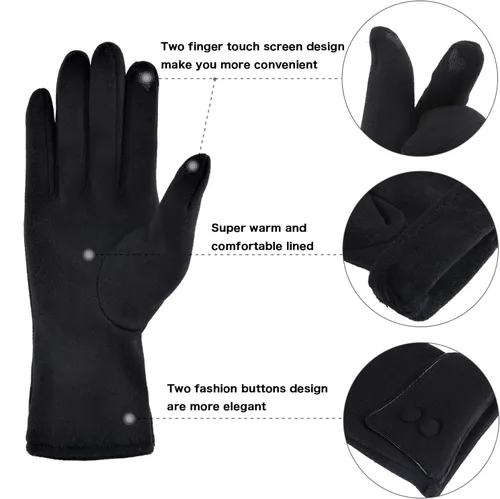 Vista 4 de KOFOJN Guantes cálidos de invierno para mujer, con texto para pantalla táctil, forrados con guantes cálidos de felpa, 3 pares.
