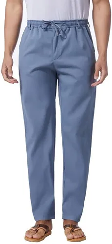 Vista 2 de Pantalones casuales de lino de algodón para hombre, pantalones sueltos de playa, pantalones largos de yoga ligeros