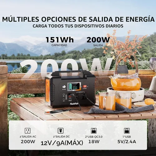 Vista 2 de Generador solar con panel solar incluido, FF Flashfish 151Wh estación de energía portátil + panel solar de 100 W (salida CC/USB-A/USB-C), batería