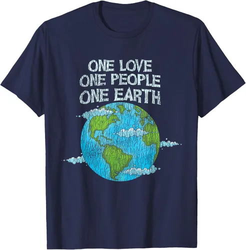 Vista 56 de Vintage One Love One People Planet Cambio climático Día de la Tierra Camiseta Negro