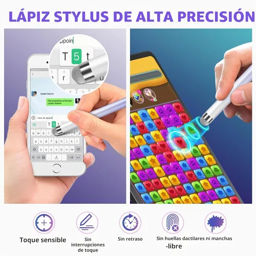 Vista 4 de Lápiz capacitivo extralargo para pantallas táctiles [5 puntas de malla de fibra] compatibles con iPad, iPhone, Android, tablet, laptop, Chromebook