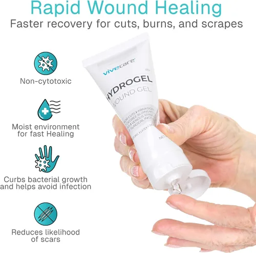 Vista 3 de ViveCare - Apósito de hidrogel para heridas (tubo de 3 onzas), gel curativo de primeros auxilios para quemaduras, úlceras diabéticas, cortes