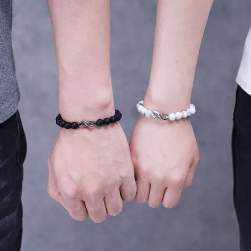Vista 3 de COAI Infinity His and Hers Stone Matching - Pulseras para parejas Piedra ónix y turquesa africana