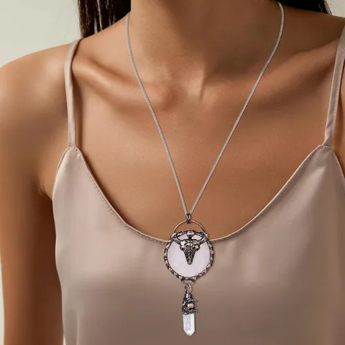 Vista 5 de ZPMMPZ Collar con colgante de cristal rosa, collar de piedras curativas de cobre, collar con colgante de piedras preciosas naturales, regalo