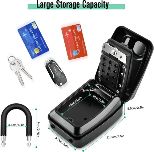 Vista 5 de HUANLANG Caja de bloqueo de llave para exterior, caja de bloqueo de combinación de 12 dígitos, caja de seguridad impermeable con código, llave