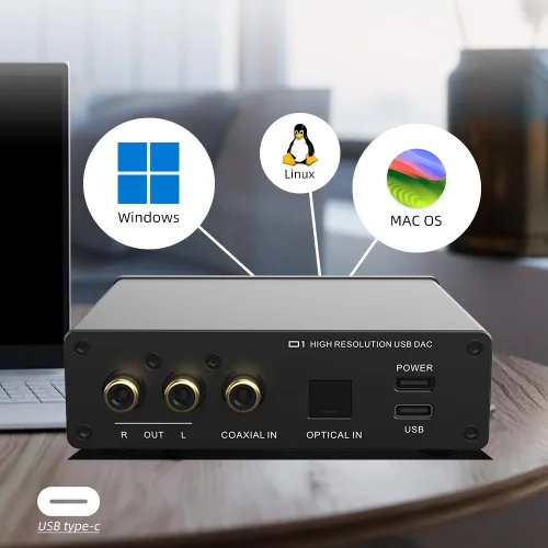 Vista 4 de SMSL D1 Audio DAC Entrada de fibra/coaxial/USB Salida RCA Chip ROHM BD34352EKV Decodificación de 768 kHz/32 bits Compatible
