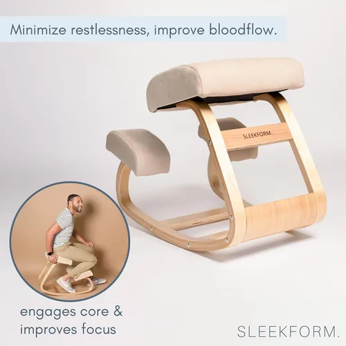 Vista 5 de Austin - Silla arrodillada, color blanco y lino de invierno, mecedora, hogar Diseño ergonómico de oficina, para sentarse activamente, cojines