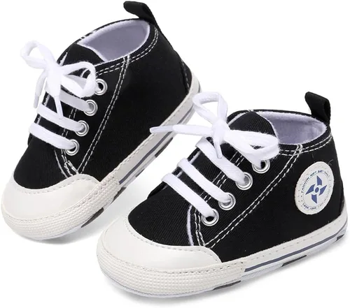 Vista 4 de Zapatos deportivos de lona para bebés y niñas con diseño de estrellas, suela antideslizante suave para recién nacidos, primeros caminantes