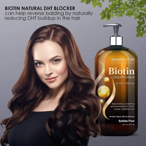Vista 9 de Majestic Pure Biotina con DHT Blocker Complex Champú y Acondicionador Set (16 oz cada uno) y Acondicionador de Biotina (16 oz) Bundle