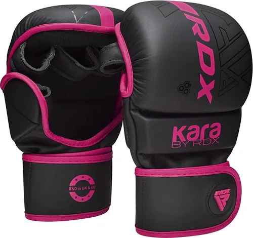 Vista 10 de Guantes RDX MMA para artes marciales, boxeo, entrenamiento de combate, guantes híbridos de palma abierta para hombres y mujeres, cuero maya hide