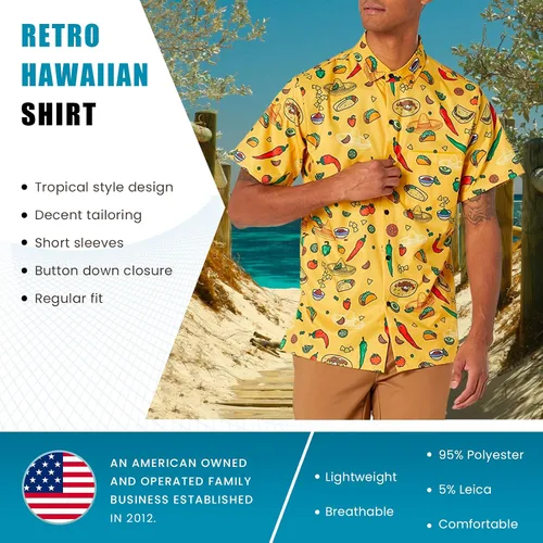 Vista 3 de Funny Guy Mugs Camisa de manga corta con botones y estampado hawaiano para hombre