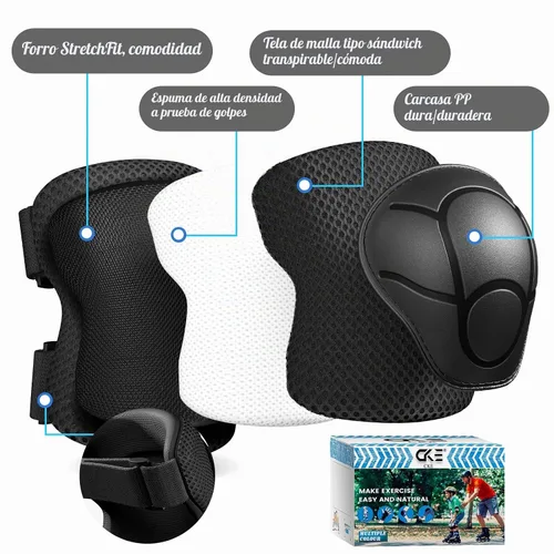 Vista 2 de Rodilleras para niños, rodilleras y coderas, conjunto de equipo de protección para niños y niñas con protectores de muñeca 3 en 1 para patinaje Negro