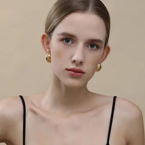 Vista 2 de Apsvo Aretes de aro gruesos de oroplata para mujer, aretes hipoalergénicos chapados en oro, joyería de moda