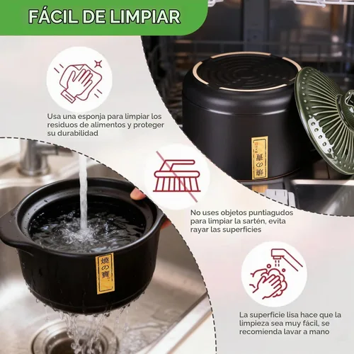 Vista 7 de Olla de cerámica de 2.1 cuartos de galón – Auténtica olla japonesa de arcilla Donabe – Olla de barro para cocción lenta, cazuela con tapa verde