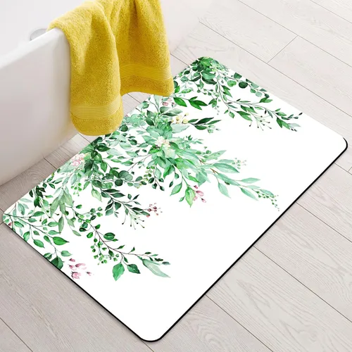 Vista 8 de BBiggood Alfombras de baño salvia, alfombra de baño verde salvia con hojas de eucalipto, se ajusta debajo de la puerta, alfombra de ducha fina