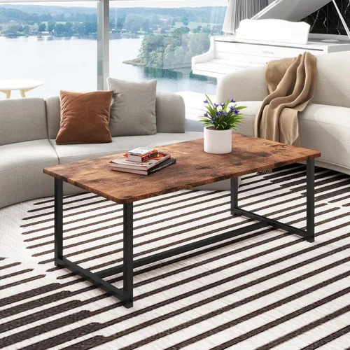Vista 9 de Mesa auxiliar rectangular de 35.4 pulgadas para sala de estar, mesa de centro de estilo industrial moderna con marco de metal para espacios Negro