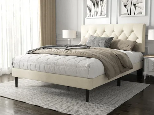Vista 3 de HAOARA Armazón de Cama de Plataforma Tamaño Completo con Cabecera Tapizada con Botones Capitoné, Base de Colchón con Soporte de Listones de Madera