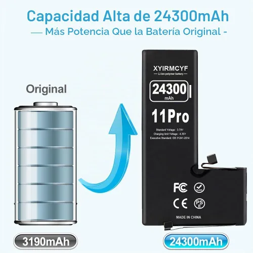 Vista 2 de XYIRMCYF Batería de gran capacidad de 24300 mAh compatible con iPhone 11 Pro, batería de repuesto de polímero de litio de 0 ciclos para iPhone 11