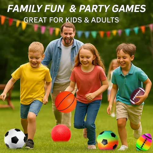 Vista 6 de Juego de 7 pelotas deportivas de 8.5 pulgadas, pelotas de patio de recreo para niños y adultos, incluye pelota de fútbol, baloncesto y fútbol