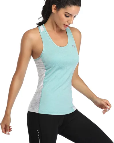 Vista 2 de Santic Camiseta sin mangas de entrenamiento para mujer, con espalda cruzada, atlética, con bolsillos, ciclismo, correr
