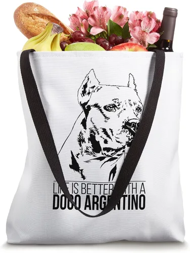 Vista 4 de Life is better Dogo Argentino dog saying dog Tote Bag