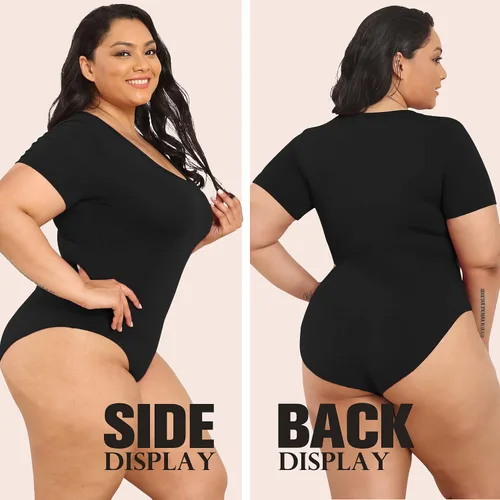 Vista 5 de POSESHE Body de talla grande para mujer cuello en V manga larga casual básico overol