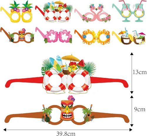Vista 2 de OURUOLA Decoraciones hawaianas de verano para fiestas en la piscina, gafas de sol divertidas - 16pcs gafas tropicales Aloha flamingo, decoración