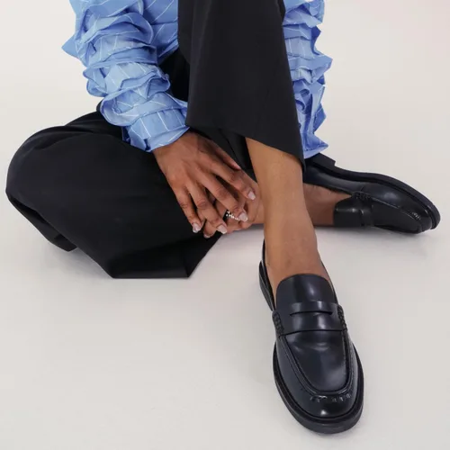 Vista 2 de C.Paravano Mocasines Penny de cuero genuino para mujer, mocasines planos Negro