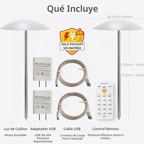 Vista 6 de Luces LED de cultivo para plantas de interior, paquete de 2, luces inteligentes de espectro completo USB para plantas pequeñas con control remoto
