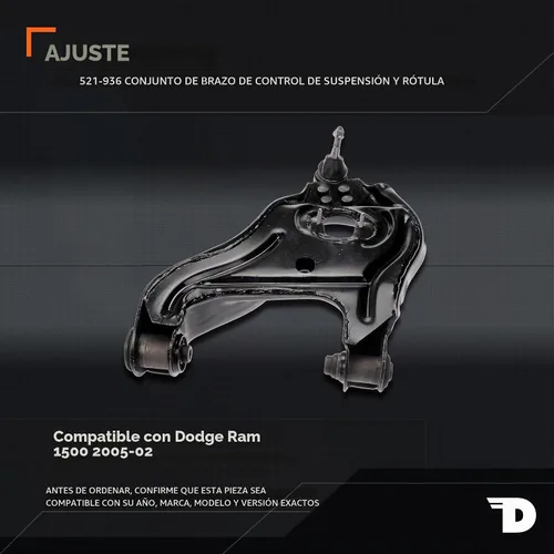 Vista 2 de Dorman 521-936 Brazo de control de suspensión inferior del lado del pasajero delantero y conjunto de rótula compatible con modelos Dodge