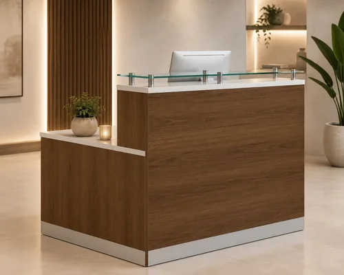 Vista 8 de NBF Recepción Mostrador superior de cristal para vestíbulo de oficina, 48" W, Driftwood Gris