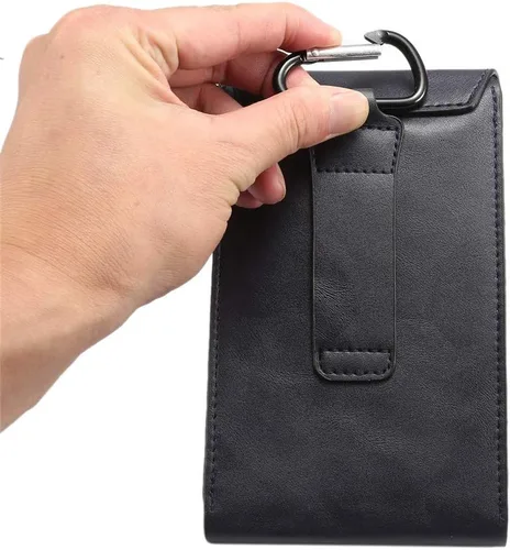 Vista 7 de Riñonera de cuero para teléfono celular para hombre, clip para cinturón de teléfono celular, bolsa vertical pequeña para teléfono inteligente