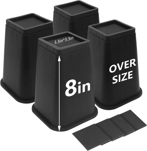 Vista 10 de Paquete de 4 elevadores de cama de 4 pulgadas resistentes, elevadores de muebles para dormitorio, tamaño individual XL, mesa, sofá, armario, marco