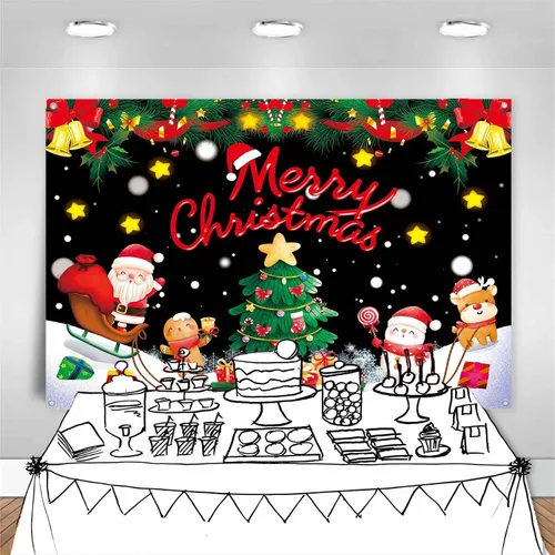 Vista 5 de Banner Telón de Fondo Feliz Navidad Suministros de Decoraciones de Fiesta Navideña de Santa Nieve Invernal Árbol de Navidad Fiesta Navideña Fondo