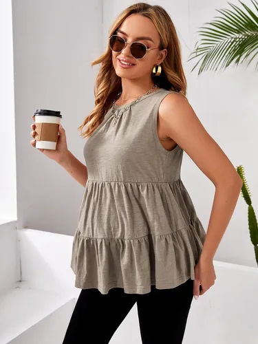 Vista 3 de Floerns Camiseta sin mangas con volantes y dobladillo fruncido para mujer