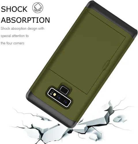 Vista 6 de Funda para Galaxy Note 9, resistente, a prueba de golpes, de goma, híbrida, resistente, con ranura para tarjeta de crédito de identificación