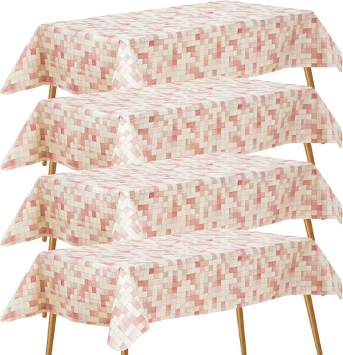 Vista 15 de FIFTY FEET Mantel rectangular de 84 x 60 pulgadas, mantel de vinilo con respaldo de franela para mesas rectangulares, impermeable, a prueba
