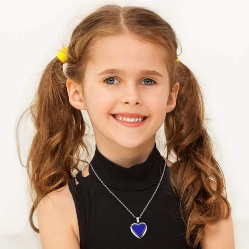 Vista 2 de Valentines Heart Mood Locket Necklace Kid Locket Color Changing Necklace Photo Pendant Temperature Sensing Mood Necklace Stainless Steel Love