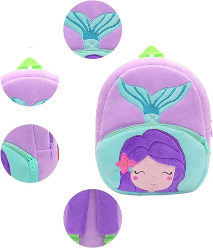 Vista 5 de NICE CHOICE Linda bolsa cruzada para niños pequeños de peluche con dibujos animados, mini bolsa de viaje para bebé niña niño de 2 a 6 años, Mochila