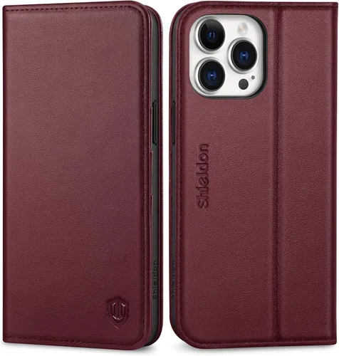 Vista 10 de SHIELDON Funda para iPhone 15 Pro Max de 6.7 pulgadas, cartera de cuero genuino [cierre magnético] [ranura para tarjeta de bloqueo RFID]