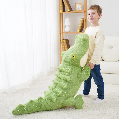 Vista 6 de Animales de peluche de cocodrilo gigante, animales de peluche de cocodrilo gigante, juguete de peluche de cocodrilo grande de 52 pulgadas, enorme