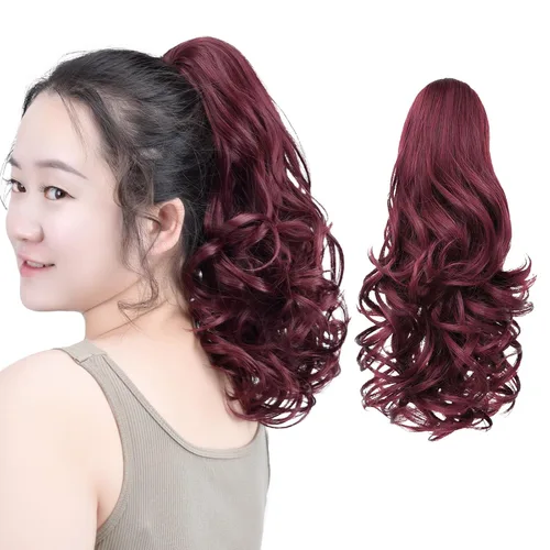 Vista 63 de SYXLCYGG Auburn Clip Cola de caballo Clip Cola de caballo Extensión de cola de caballo ondulado 10 pulgadas 3.5 oz pelo sintético falso pieza