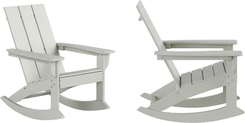 Vista 15 de HDPE Laguna Silla mecedora Adirondack de polietileno para exteriores (juego de 2), color negro
