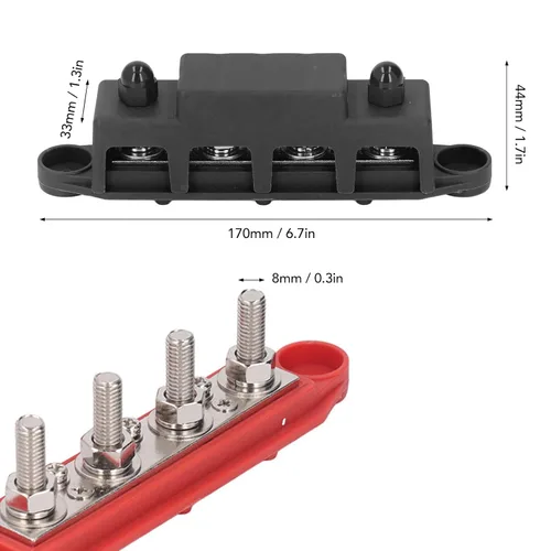 Vista 4 de 2 unids M8 250A Tornillo Terminal Bus Bar Distribución de Energía Bloque ABS Aleación de Zinc DC 48V 4 Terminal Automotriz