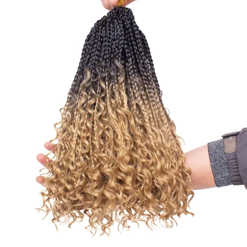 Vista 13 de Unionbeauty - 8 paquetes de trenzas bohemias de diosa en caja, de ganchillo de pelo para mujer negra, 8 pulgadas de trenzas de caja bob bohemias