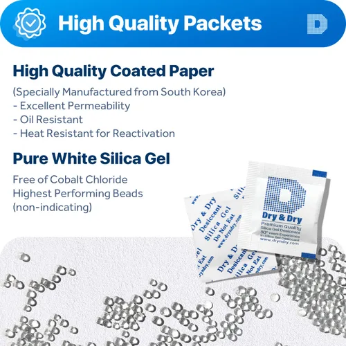 Vista 2 de Dry & Dry 0.04 oz [50 paquetes] Paquetes de gel de sílice desecantes, paquetes de sílice - Paquetes de gel de sílice recargable, paquetes