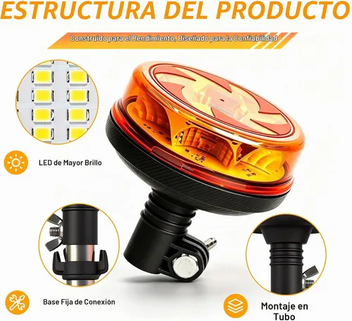 Vista 5 de Luces estroboscópicas de luz LED amarilla para camiones de 12 V 24 V, luz de baliza naranja, faro giratorio con 6 modos para coche, camión, UTV