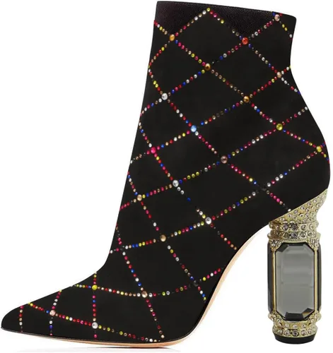 Vista 2 de FSJ Botas de tacón alto con punta puntiaguda para mujer, con tacón alto, con cremallera lateral brillante, estilo casual, para uso diario, zapatos