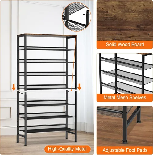 Vista 7 de Zapatero grande de 8 niveles, organizador de zapatos vertical de metal resistente, para armario, puerta delantera, entrada, hasta 28 pares, estante